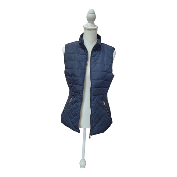 Ci Sono Los Angeles Quilted Puffer Faux Sherpa Lined Vest Jacket Navy Small - Picture 3 of 9